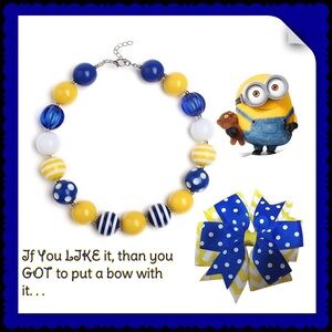 Chunky Bead, Bubblegum Necklace & 5” Hair Bow